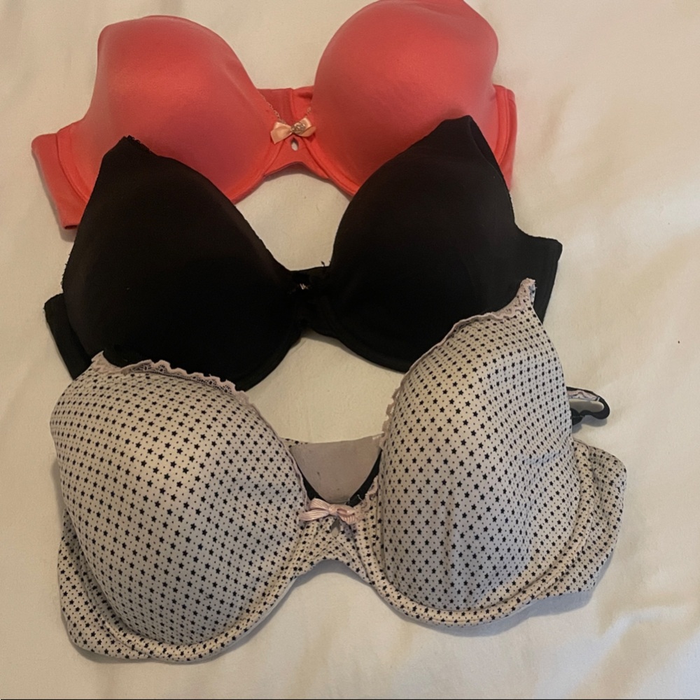 Victoria's Secret Bra Trio - Coral, Black, and Polka Dot